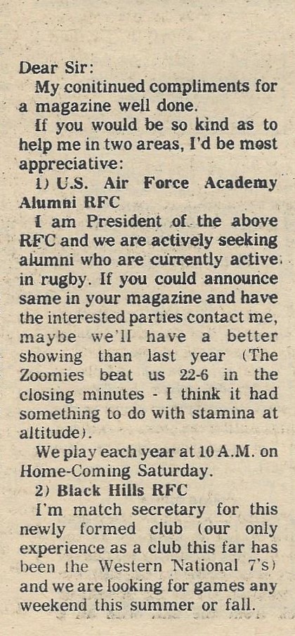Article in July 1978 Rugby Magazine